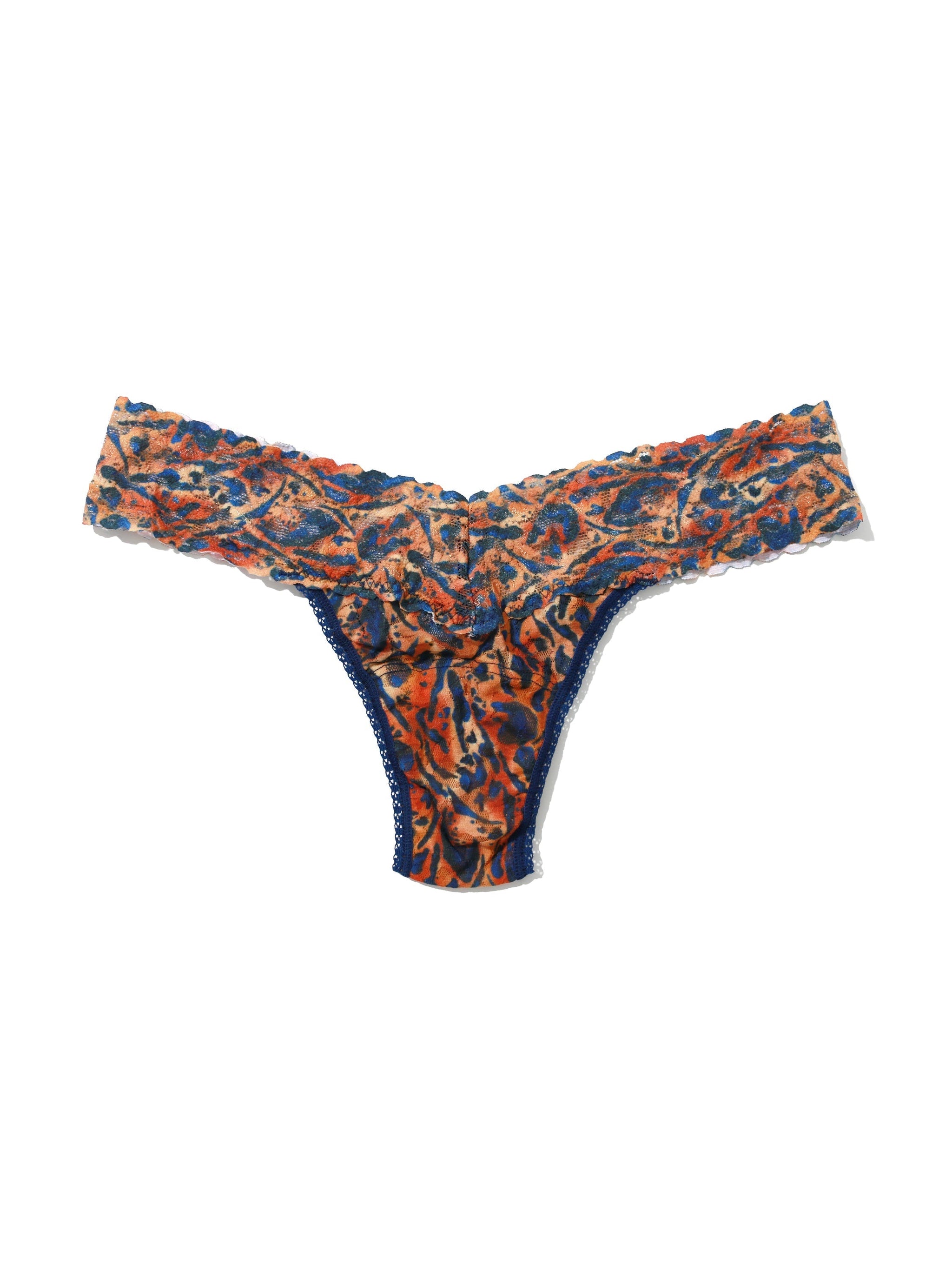 Printed Signature Lace Low Rise Thong Wild About Blue