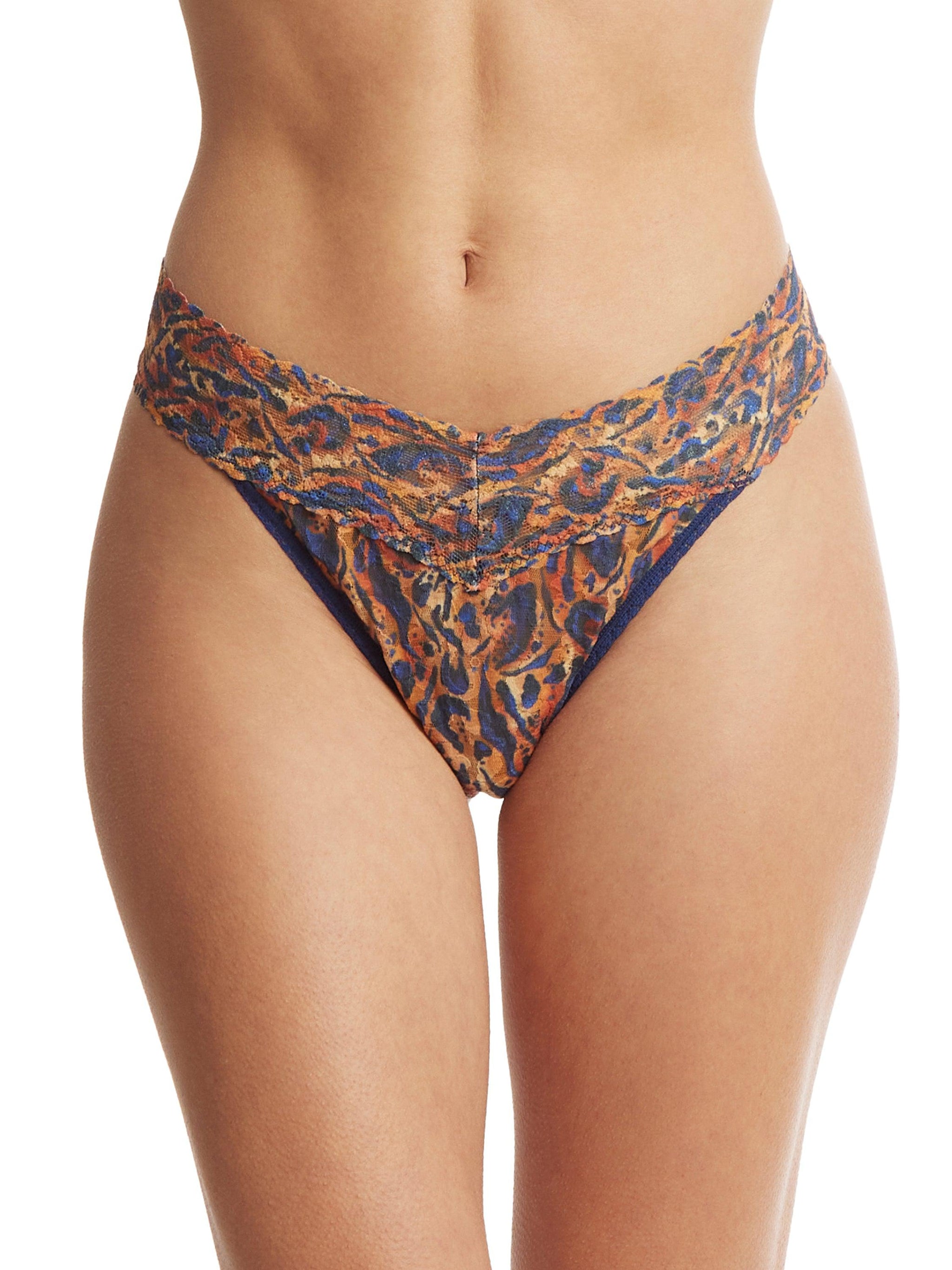 Printed Signature Lace Original Rise Thong Wild About Blue