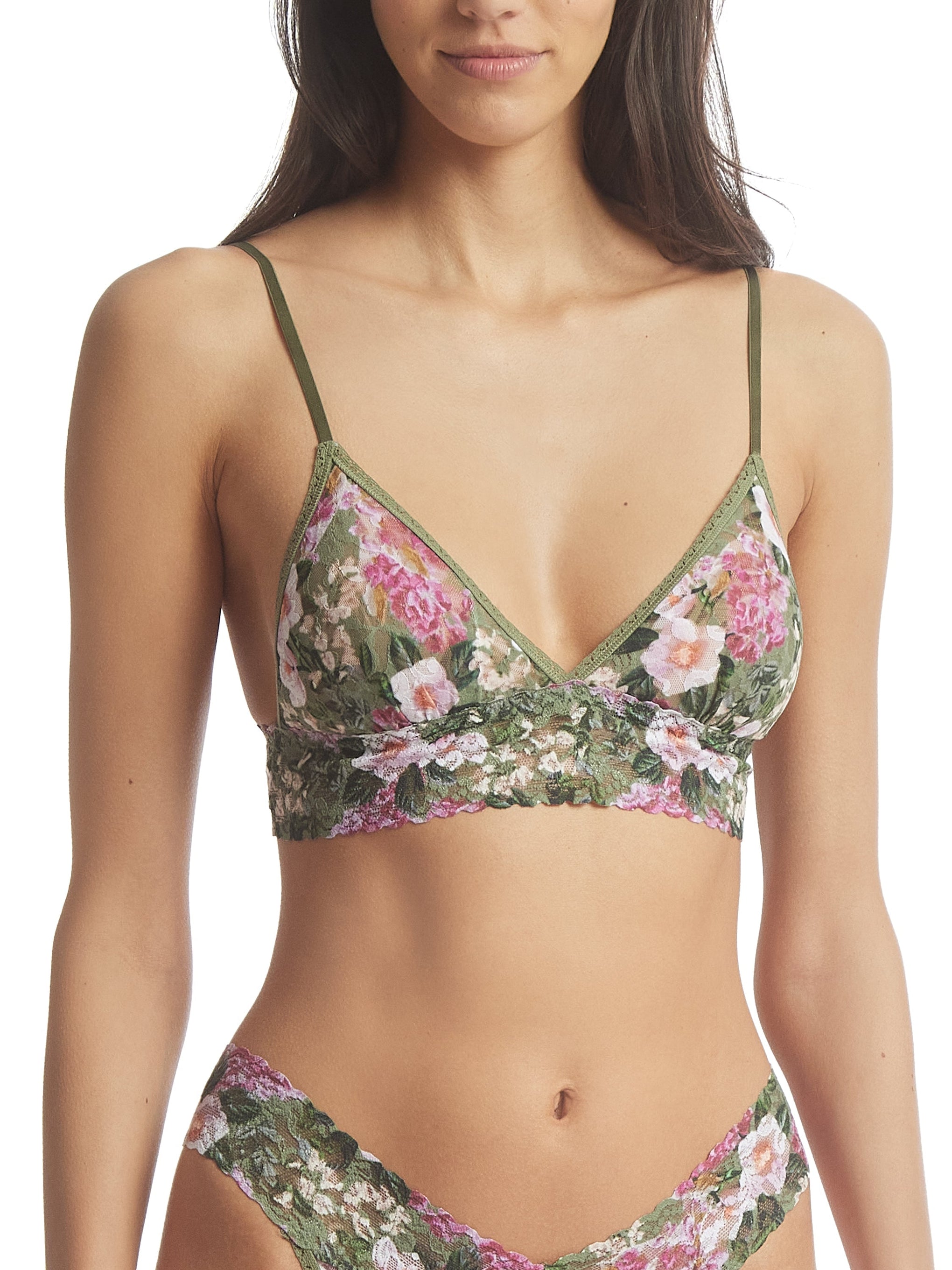 Honeydew Floral Lace Thin Band No Pad Wireless Triangle Sheer Unlined  Bralette