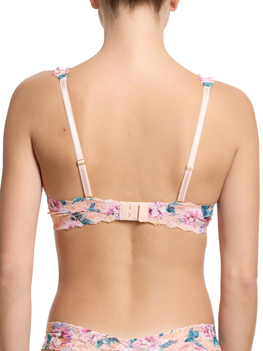 Pink Floral Printed Signature Lace® Balconette Bra - Back View, Hook Clasp & Adjustable Strap Detail | Hanky Panky