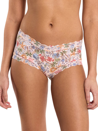 Printed Signature Lace® Boyshort By The Sea Beige - Front View On Model | Hanky Panky