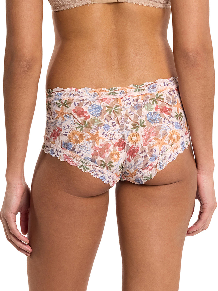 Printed Signature Lace® Boyshort By The Sea Beige - Back View On Model | Hanky Panky