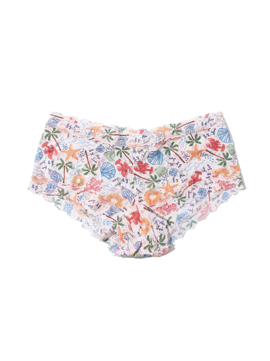 Printed Signature Lace® Boyshort By The Sea Beige - Flat Lay Ocean Print Detail | Hanky Panky