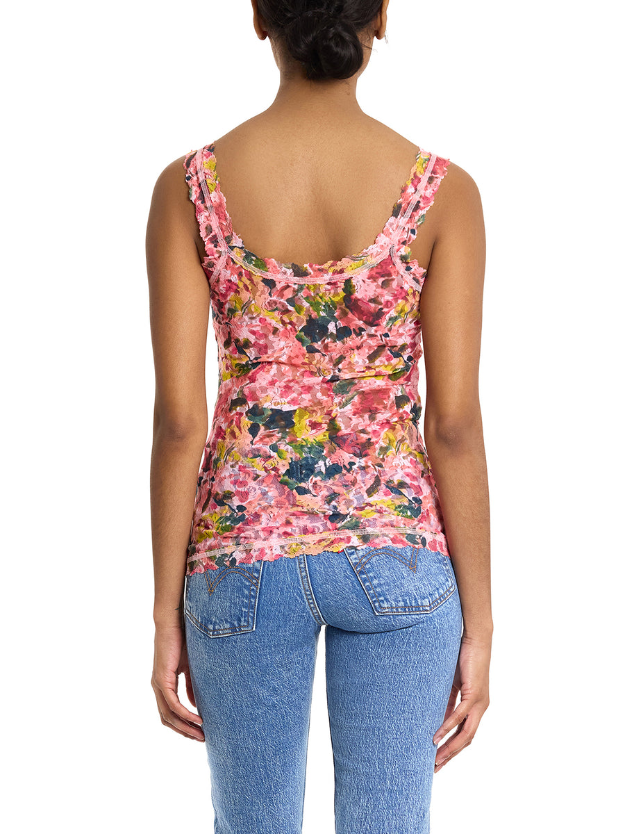 Pink Floral Printed Signature Lace® Classic Cami Masterpiece - Back View On Model with Jeans | Hanky Panky