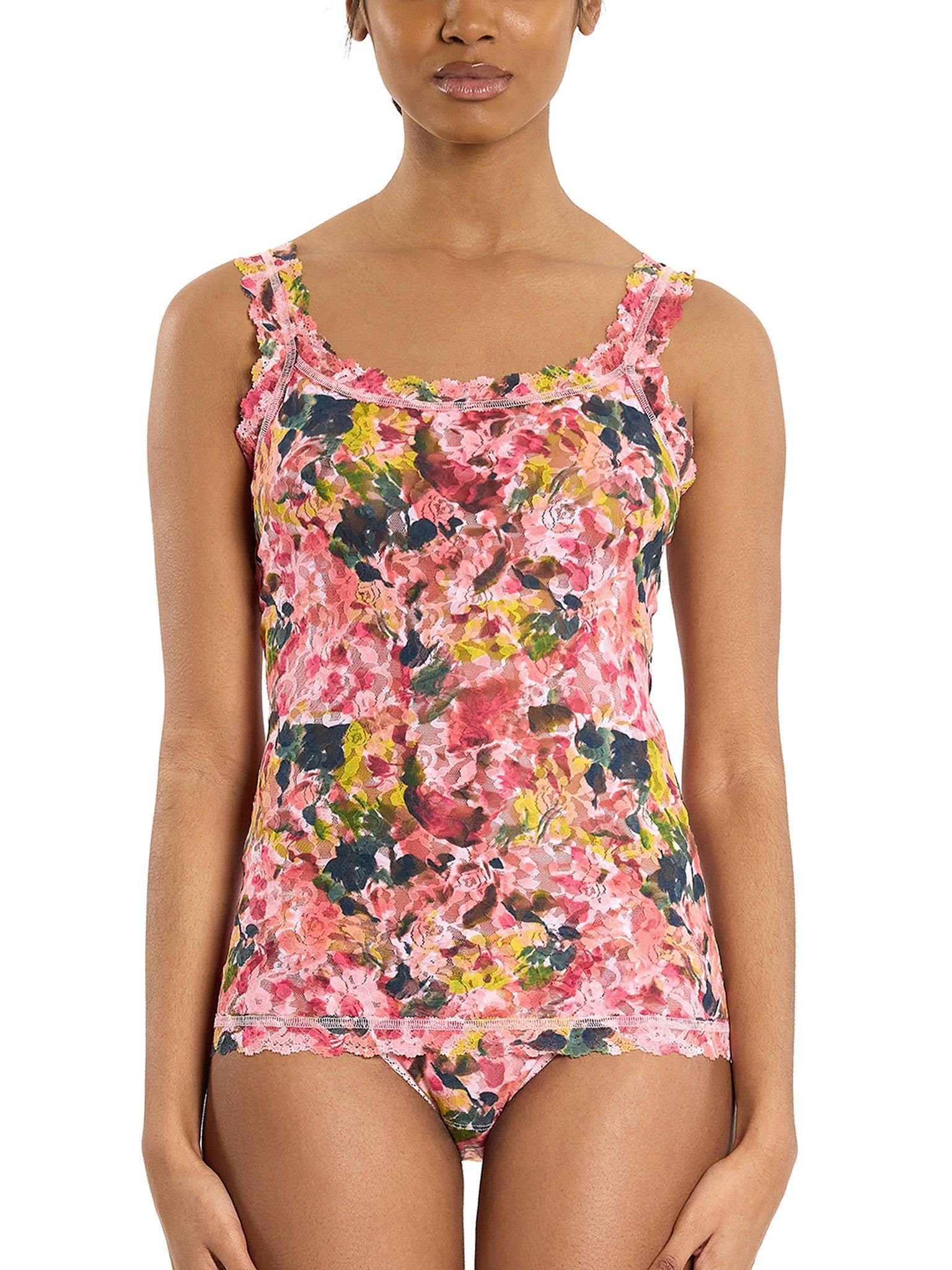 Pink Floral Printed Signature Lace® Classic Cami Masterpiece - Front View On Model with Matching Panty | Hanky Panky