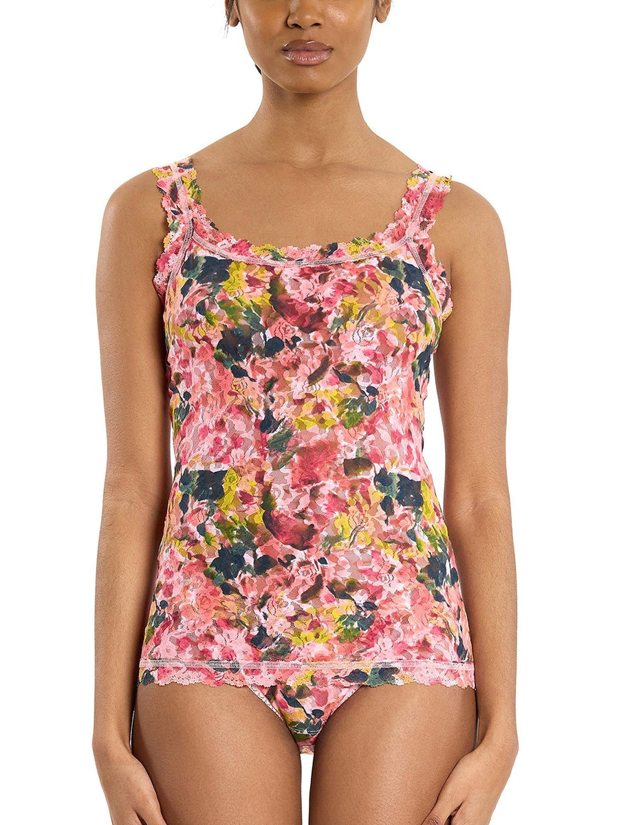 Pink Floral Printed Signature Lace® Classic Cami Masterpiece - Front View On Model with Matching Panty | Hanky Panky
