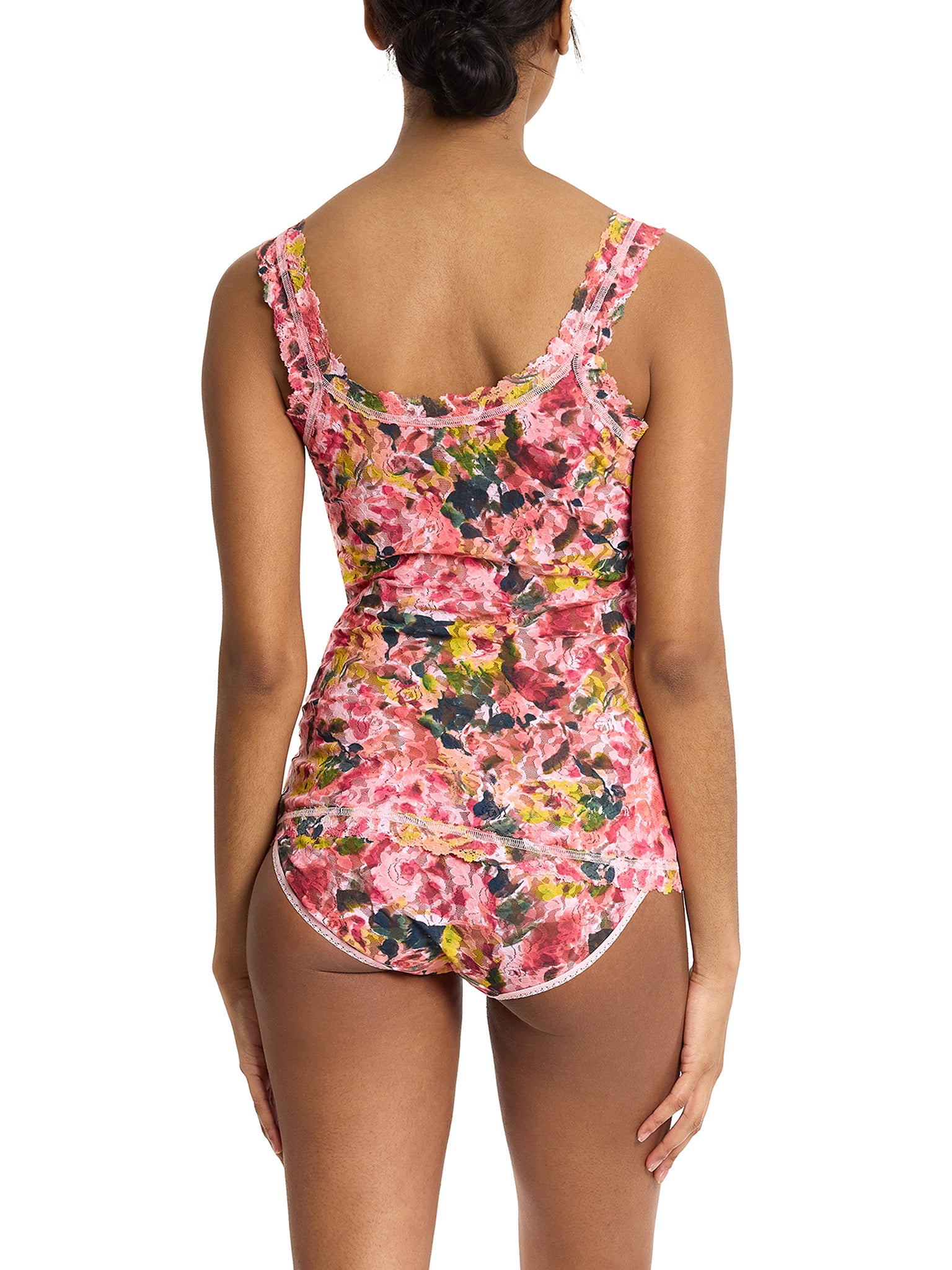 Pink Floral Printed Signature Lace® Classic Cami Masterpiece - Back View On Model with Matching Panty | Hanky Panky