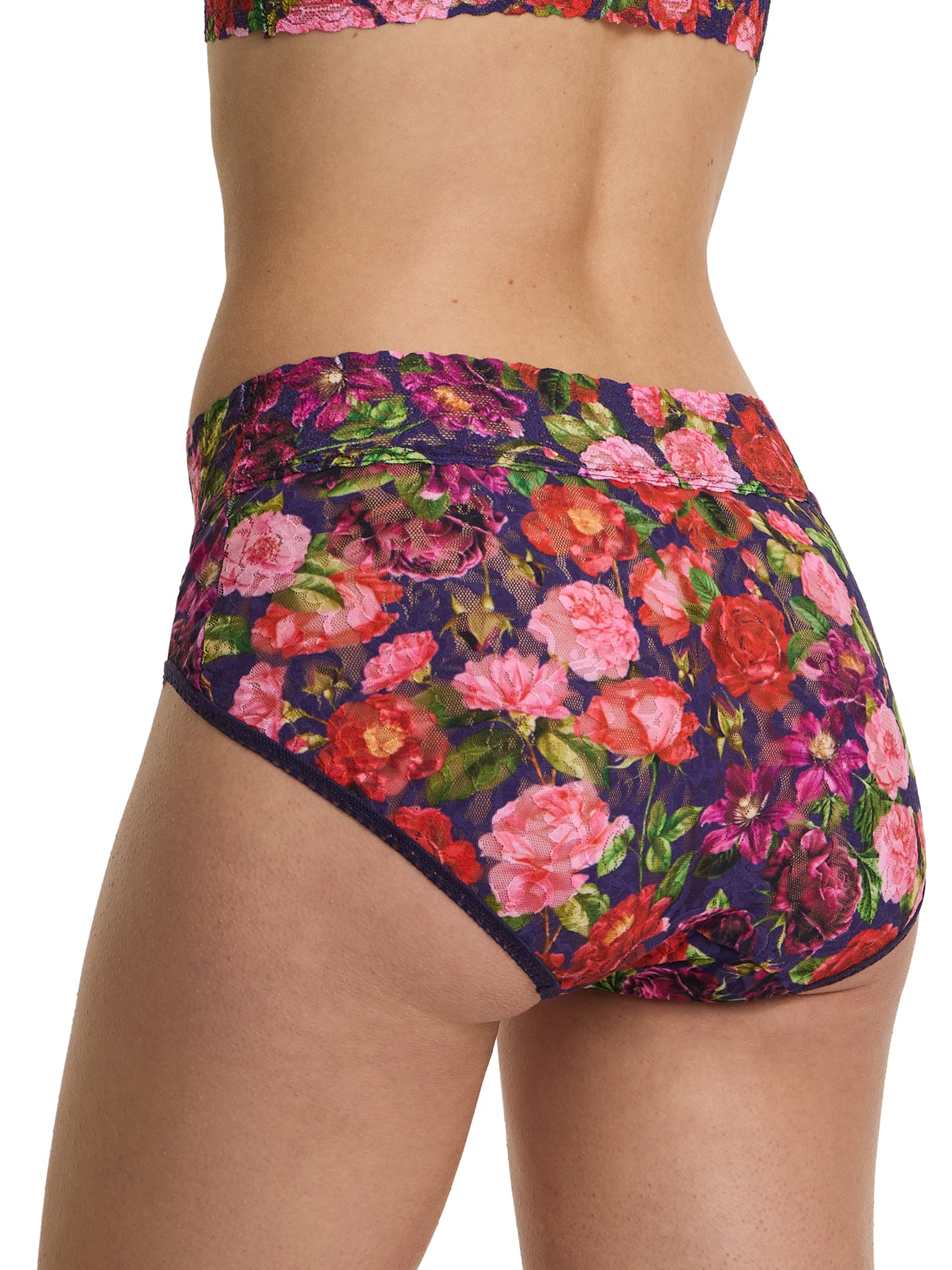 Printed Signature Lace® French Brief Winters Tale Floral - Back Angle, Rose Print Coverage | Hanky Panky