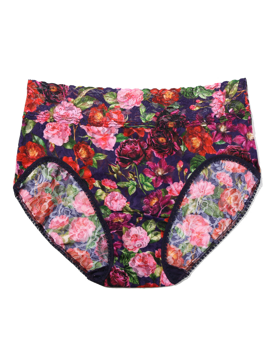 Printed Signature Lace® French Brief Winters Tale Floral - Flat Lay, Navy Floral Lace Panty | Hanky Panky