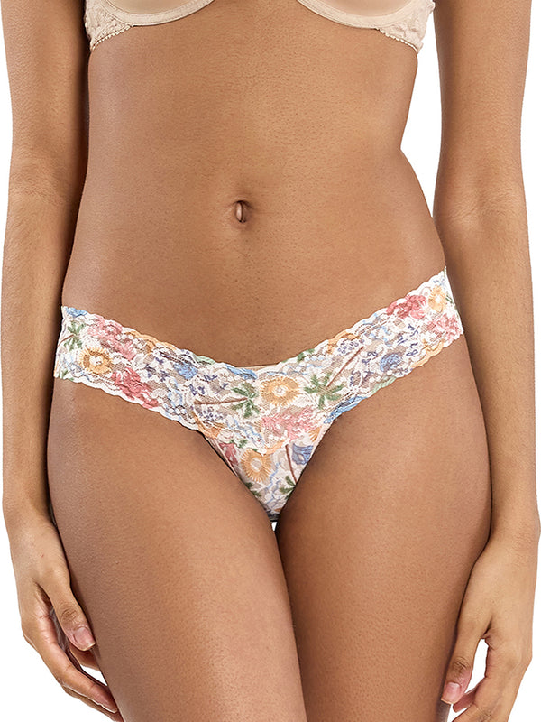 Printed Signature Lace® Low Rise Thong By The Sea Beige Sale