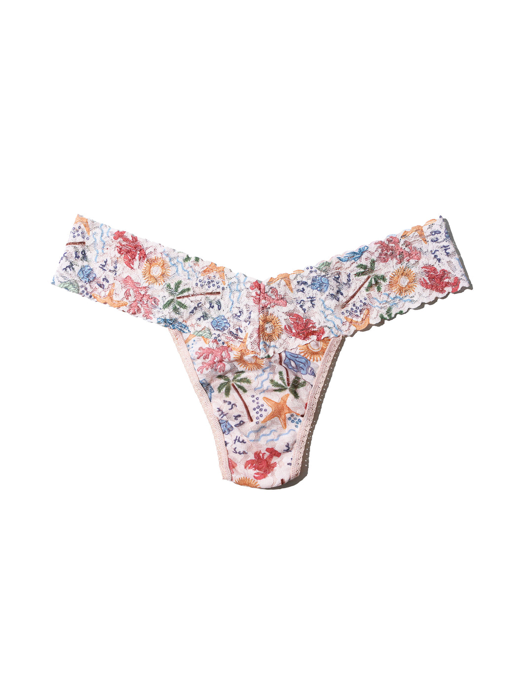 Printed Signature Lace® Low Rise Thong By The Sea Beige Sale