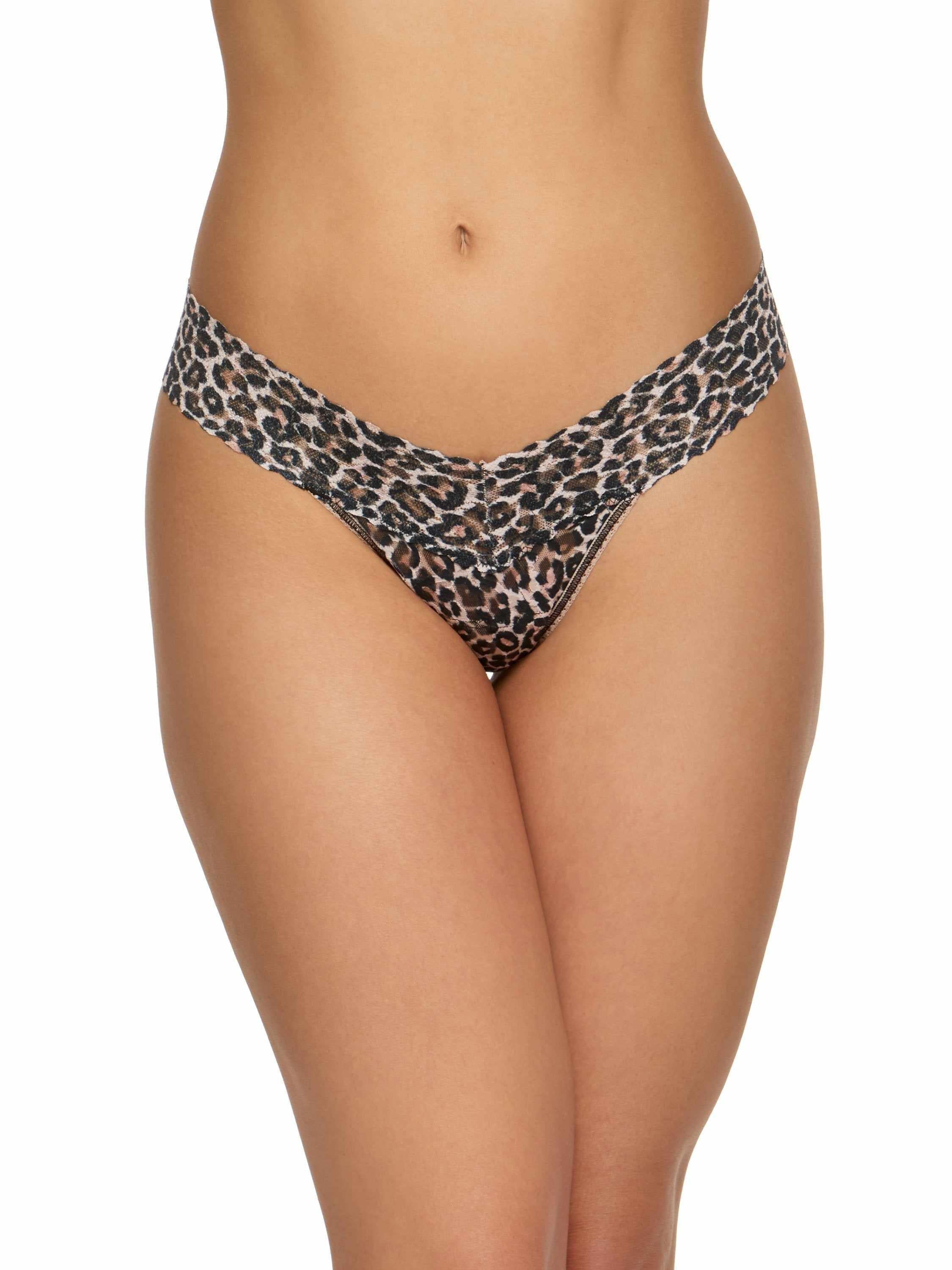 Printed Signature Lace Low Rise Thong Classic Leopard - Full Length Front On Model | Hanky Panky