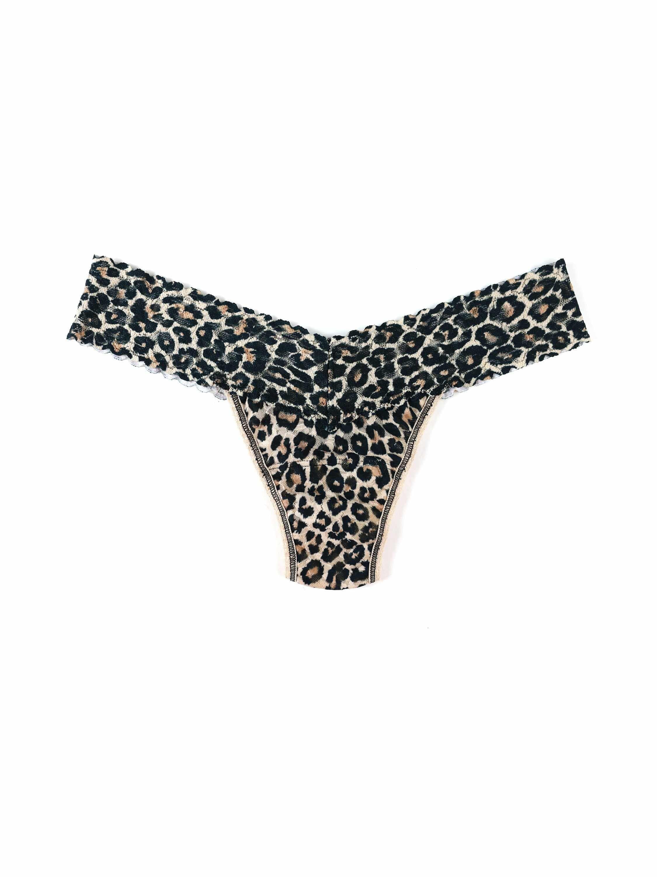 Classic Leopard Print Signature Lace® Low Rise Thong - Flat Lay, Animal Print Lace Detail | Hanky Panky