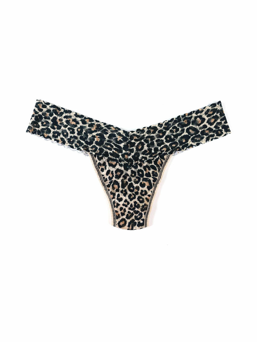 Classic Leopard Print Signature Lace® Low Rise Thong - Flat Lay, Animal Print Lace Detail | Hanky Panky