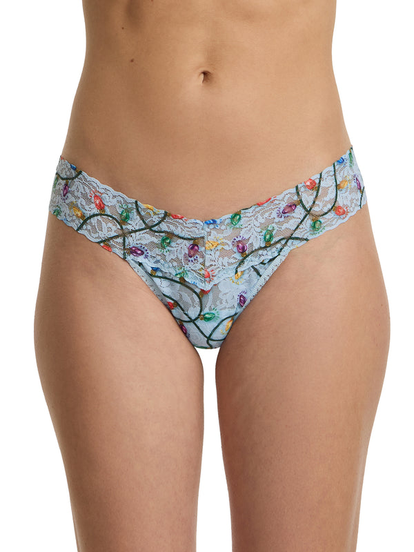 4911® Printed Signature Lace® Low Rise Thong Decked Out Festive Lights