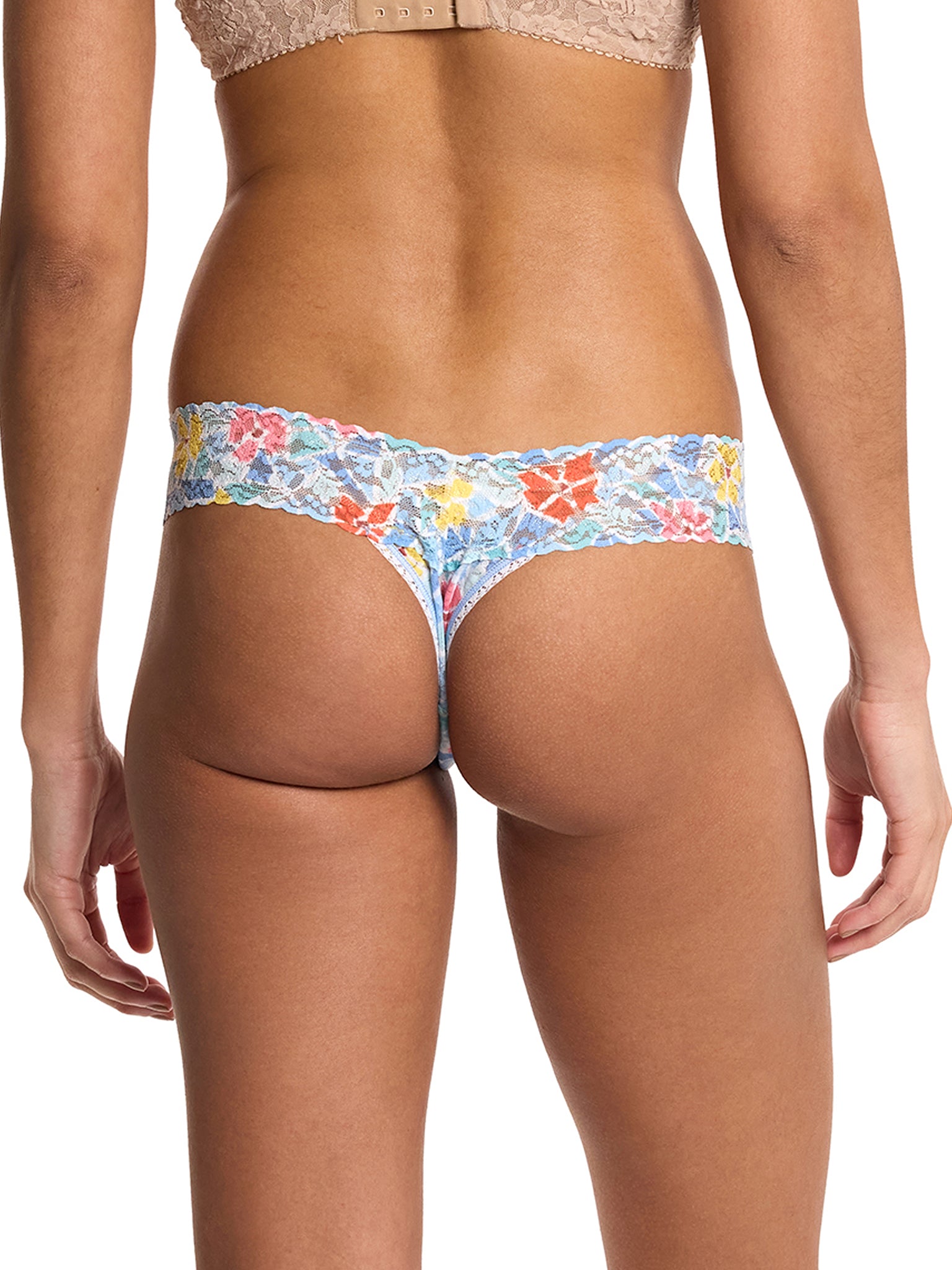 Printed Signature Lace® Low Rise Thong Floral Mosaic White Sale