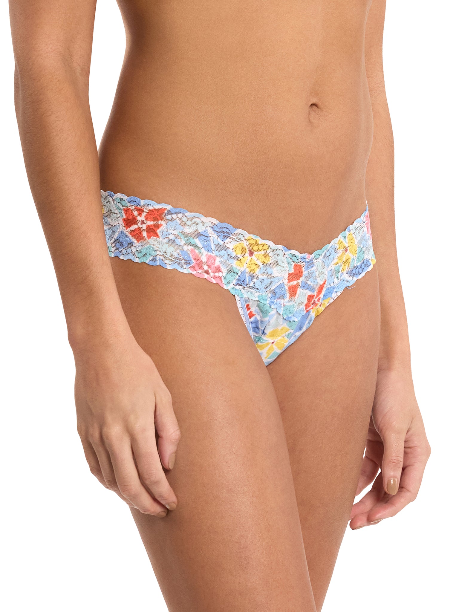 Printed Signature Lace® Low Rise Thong Floral Mosaic White Sale