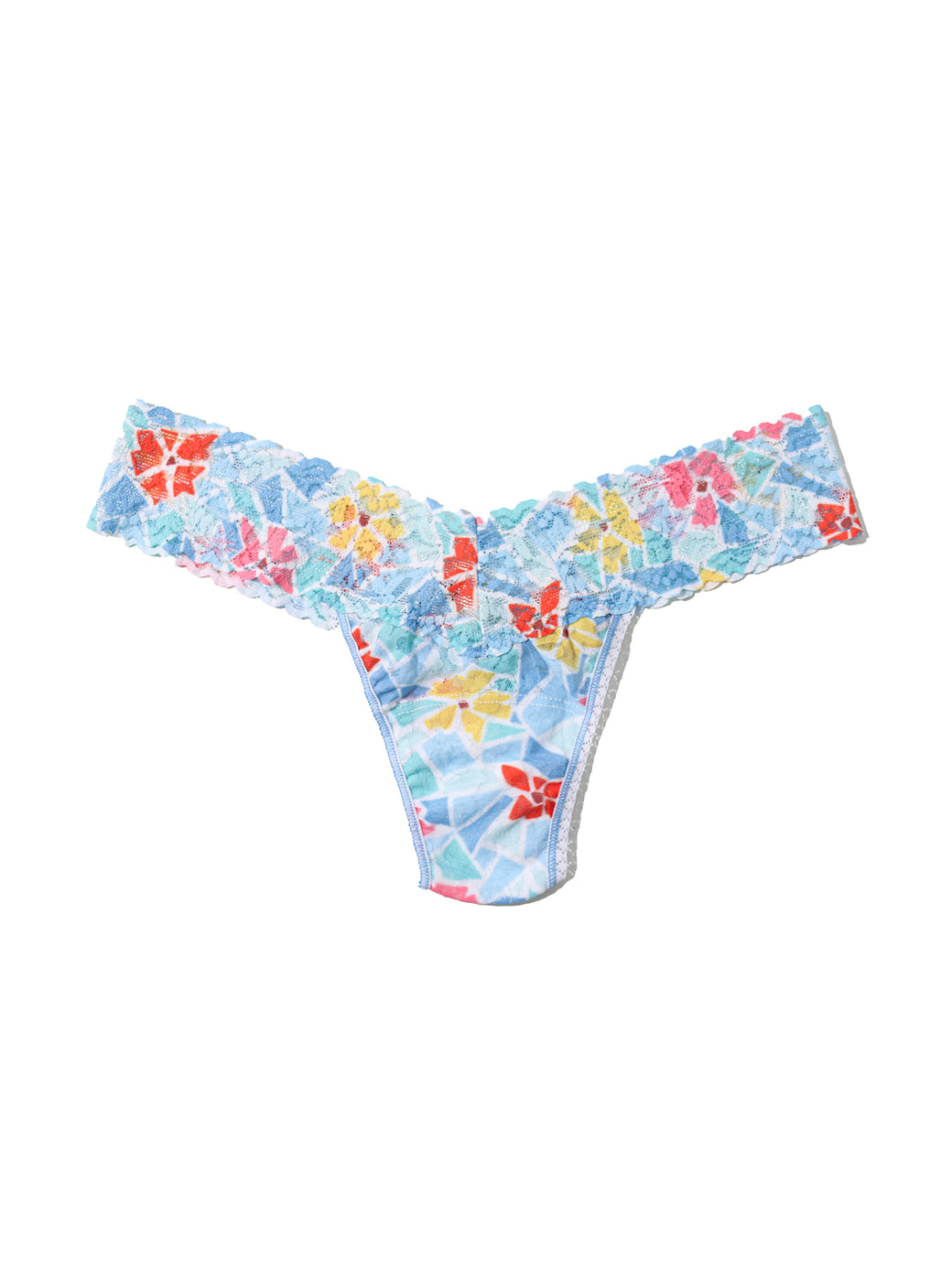Printed Signature Lace® Low Rise Thong Floral Mosaic White Sale