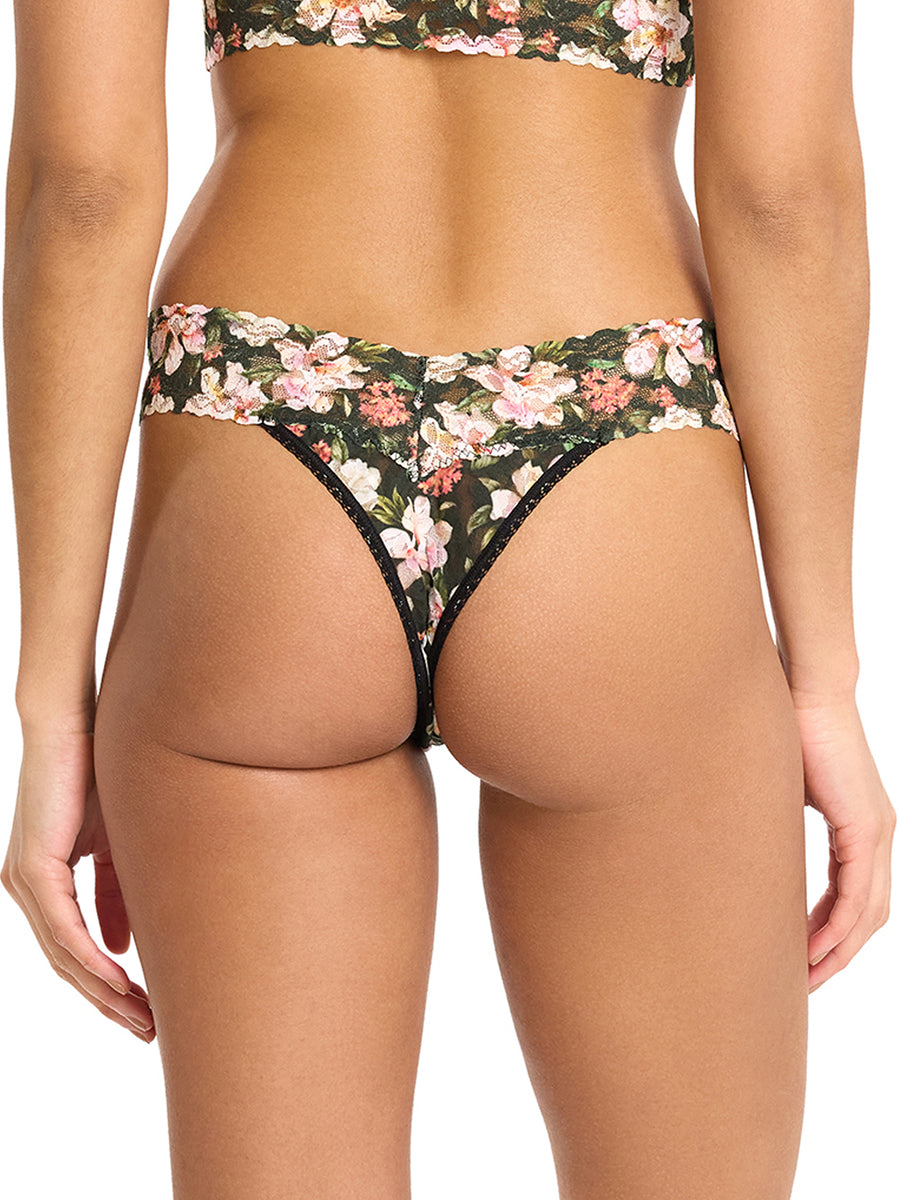 Printed Signature Lace® Original Rise Thong Dark Room Blooms - Back View On Model | Hanky Panky