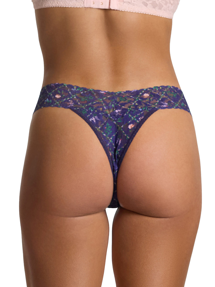 Navy Floral Printed Signature Lace® Original Rise Thong Everlasting - Back View On Model | Hanky Panky