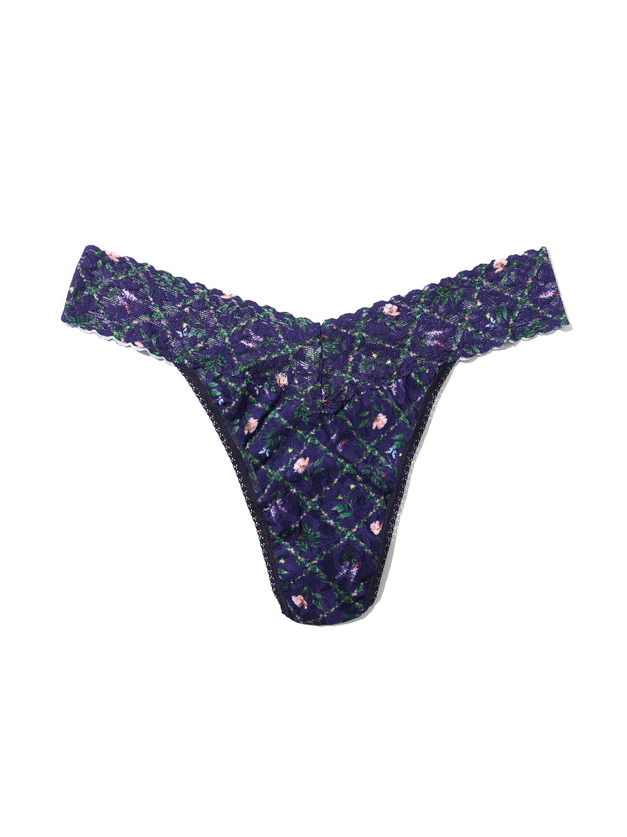 Navy Floral Printed Signature Lace® Original Rise Thong Everlasting - Flat Lay Detail | Hanky Panky
