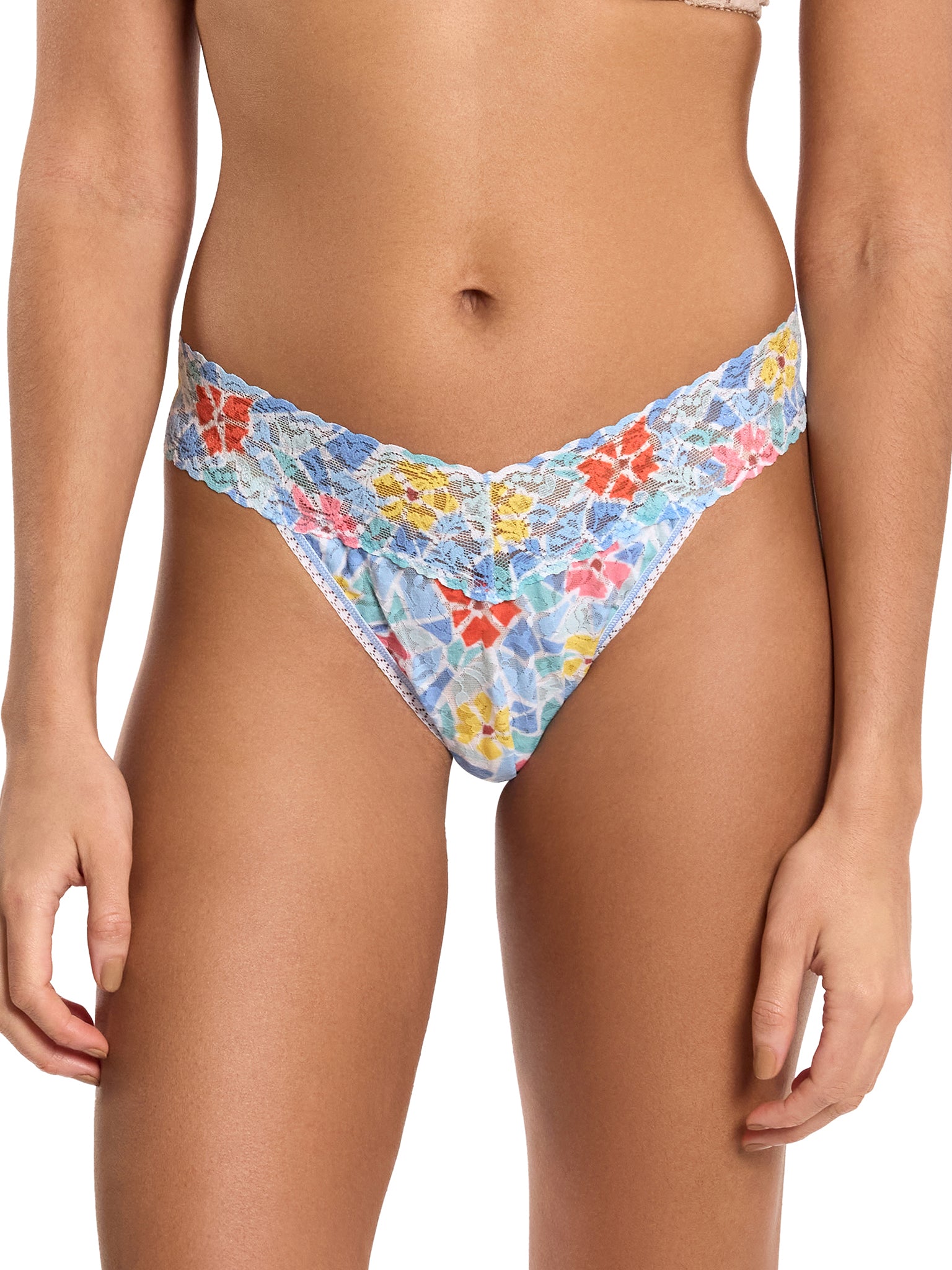 Printed Signature Lace® Original Rise Thong Floral Mosaic White  Black Friday Sale