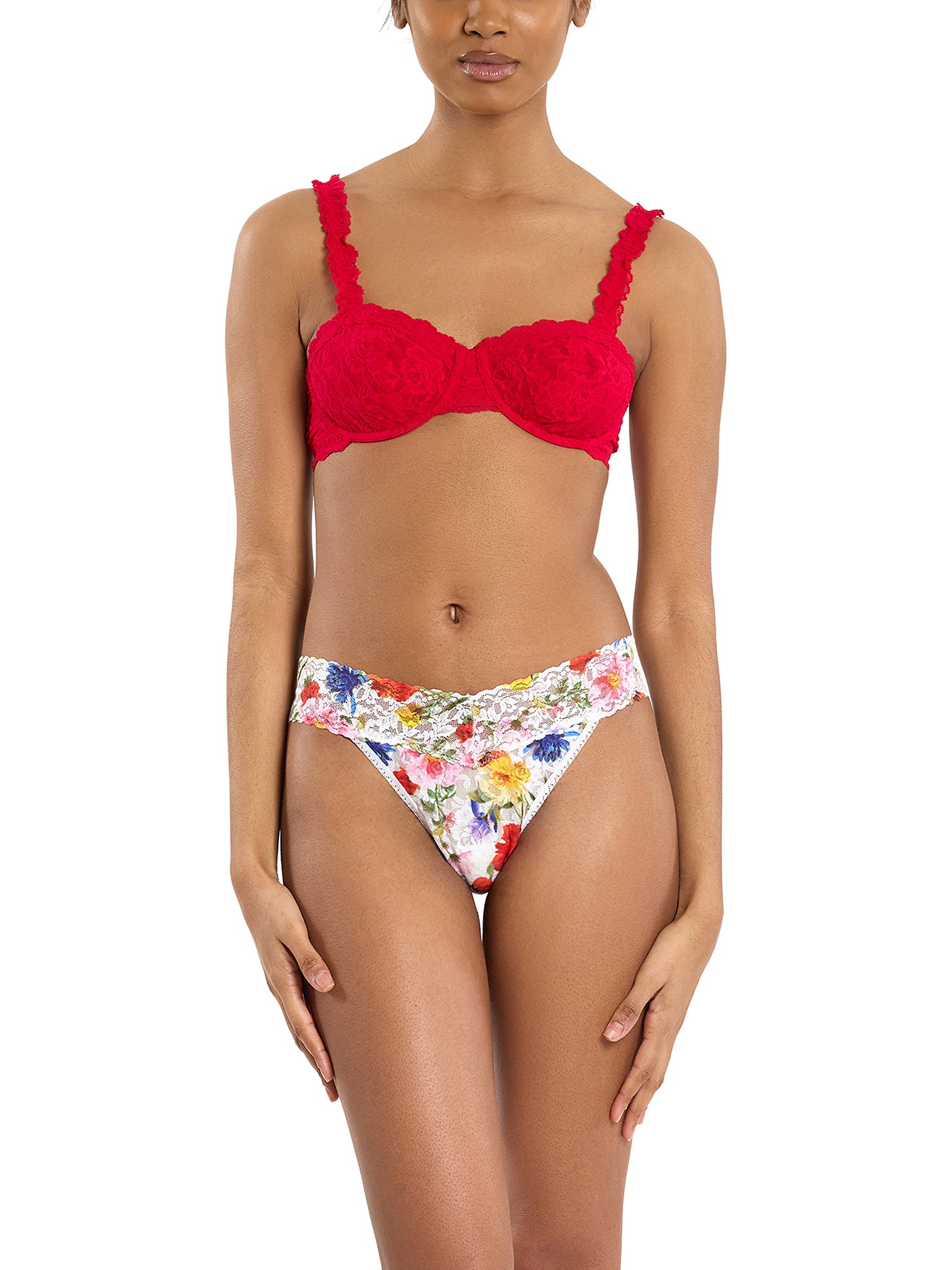 Printed Signature Lace® Original Rise Thong Meadow Mix White Sale