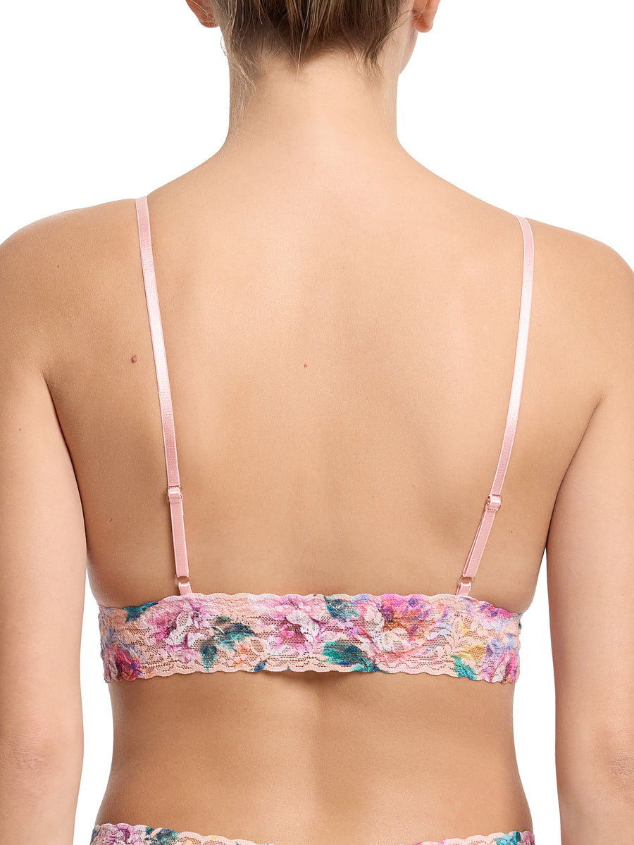 Pink Floral Printed Signature Lace® Padded Triangle Bralette - Back Adjustable Strap Detail On Model | Hanky Panky