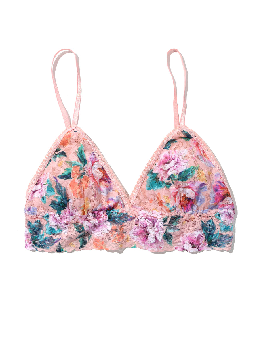 Pink Floral Printed Signature Lace® Padded Triangle Bralette - Flat Lay Product View | Hanky Panky