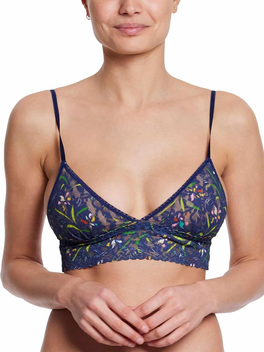 Navy Floral Print Signature Lace® Padded Triangle Bralette - Front On Model | Hanky Panky