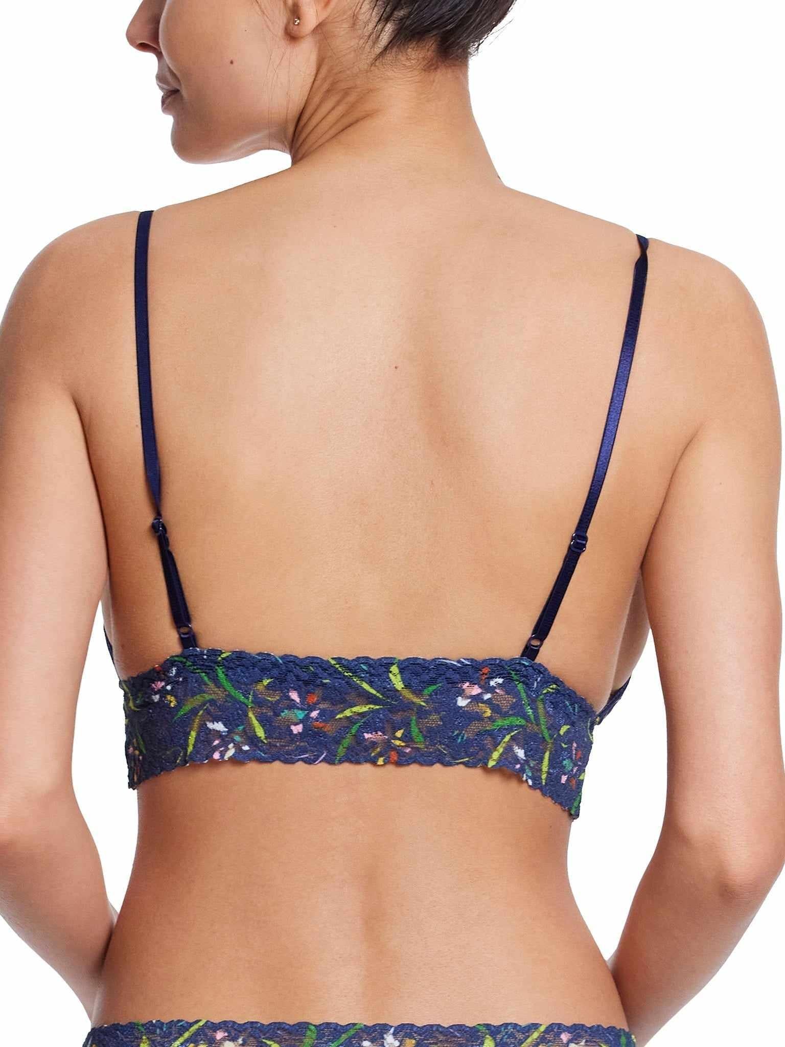 Navy Floral Print Signature Lace® Padded Triangle Bralette - Back View On Model | Hanky Panky