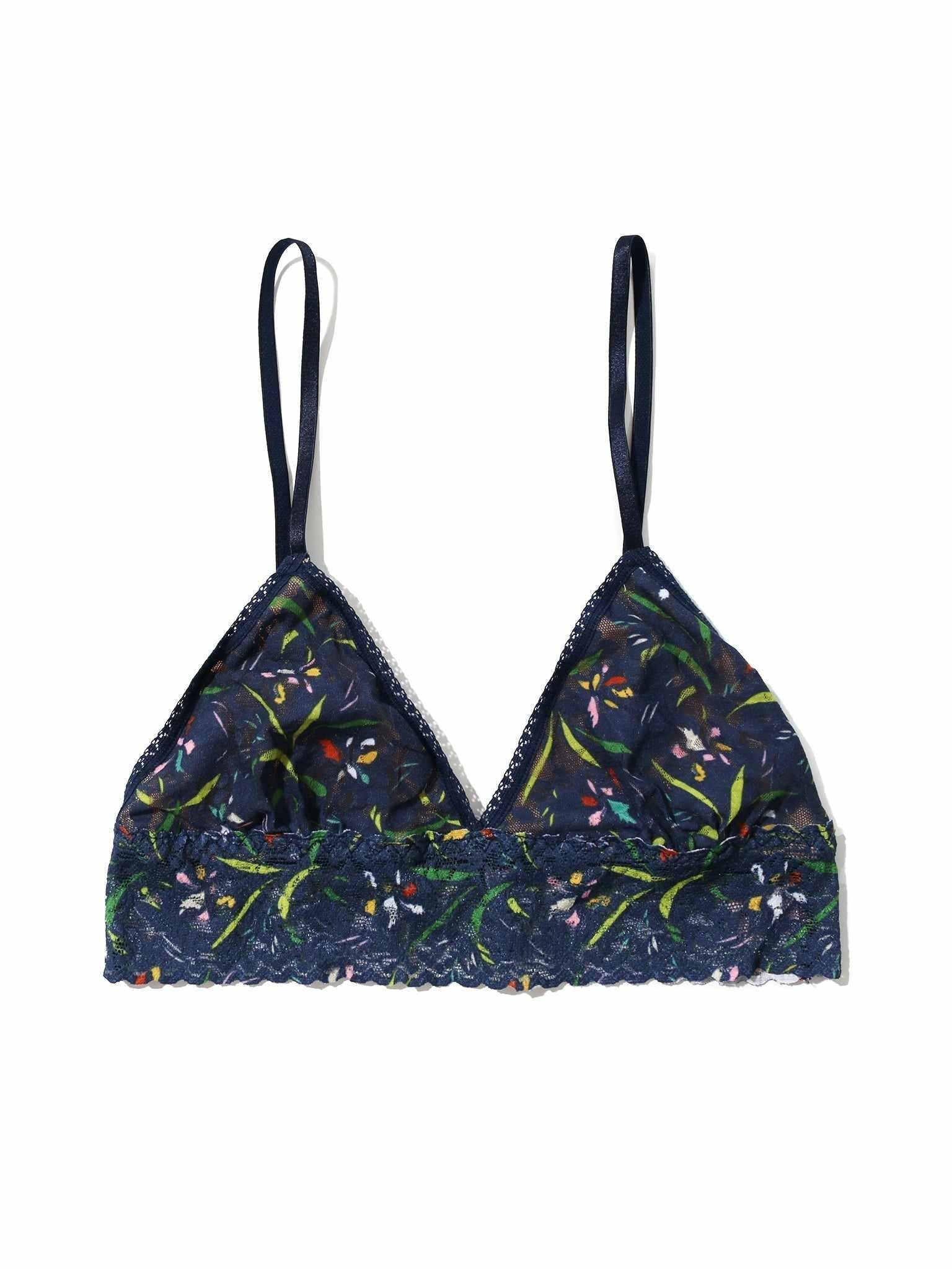 Navy Floral Print Signature Lace® Padded Triangle Bralette - Flat Lay Top View | Hanky Panky
