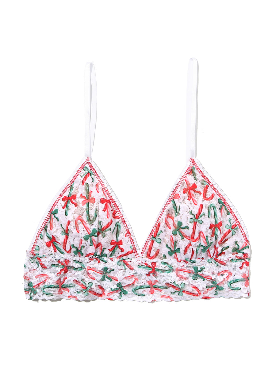 Candy Cane Print Signature Lace® Padded Triangle Bralette - Flat Lay Detail | Hanky Panky