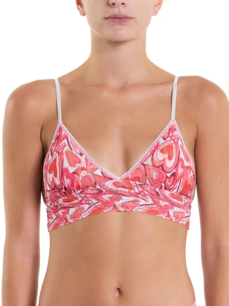 Lots Of Love Heart-Print Signature Lace® Padded Triangle Bralette - Front View On Model | Hanky Panky