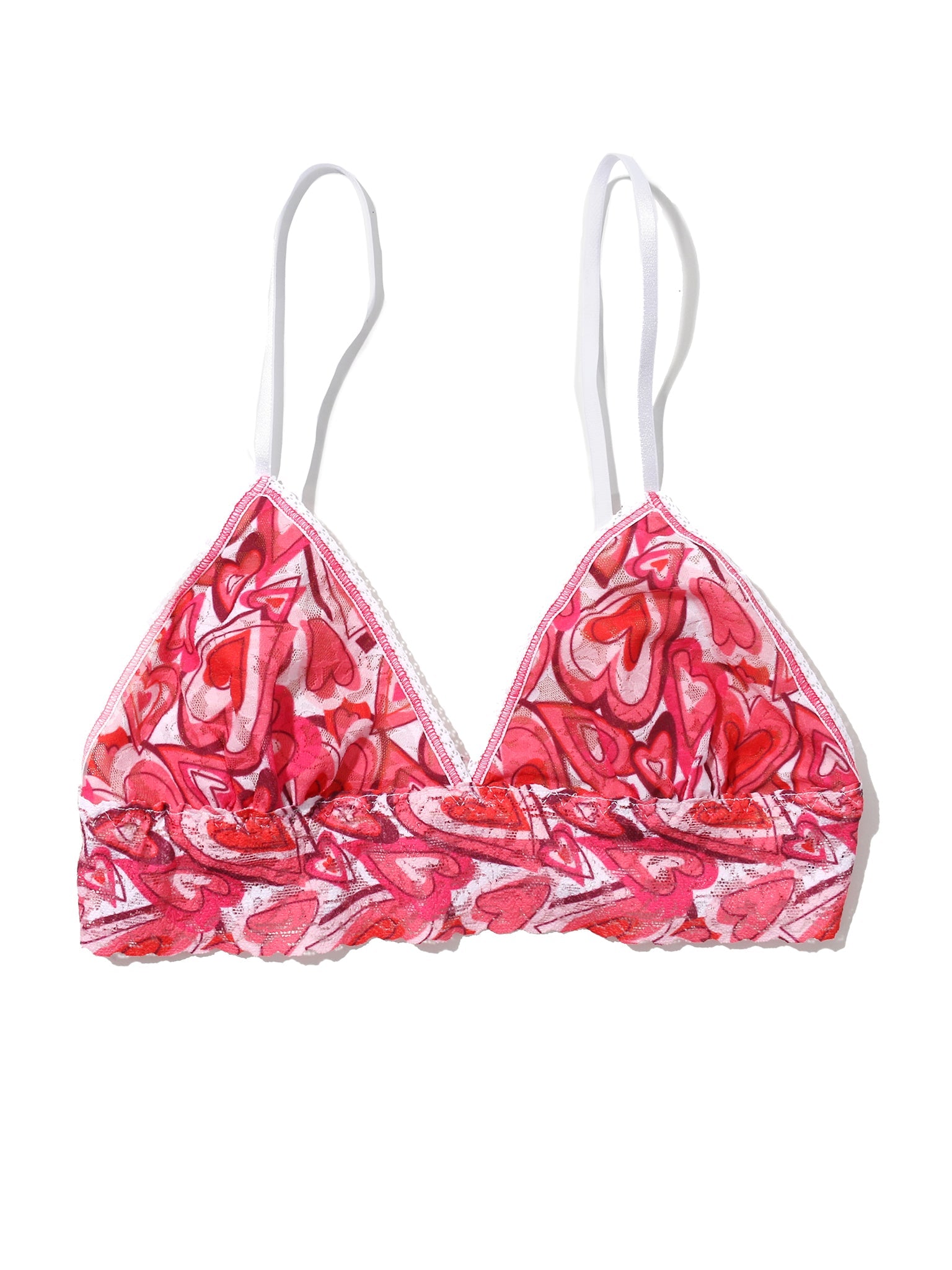 Lots Of Love Pink Heart-Print Signature Lace® Padded Triangle Bralette - Flat Lay Detail | Hanky Panky