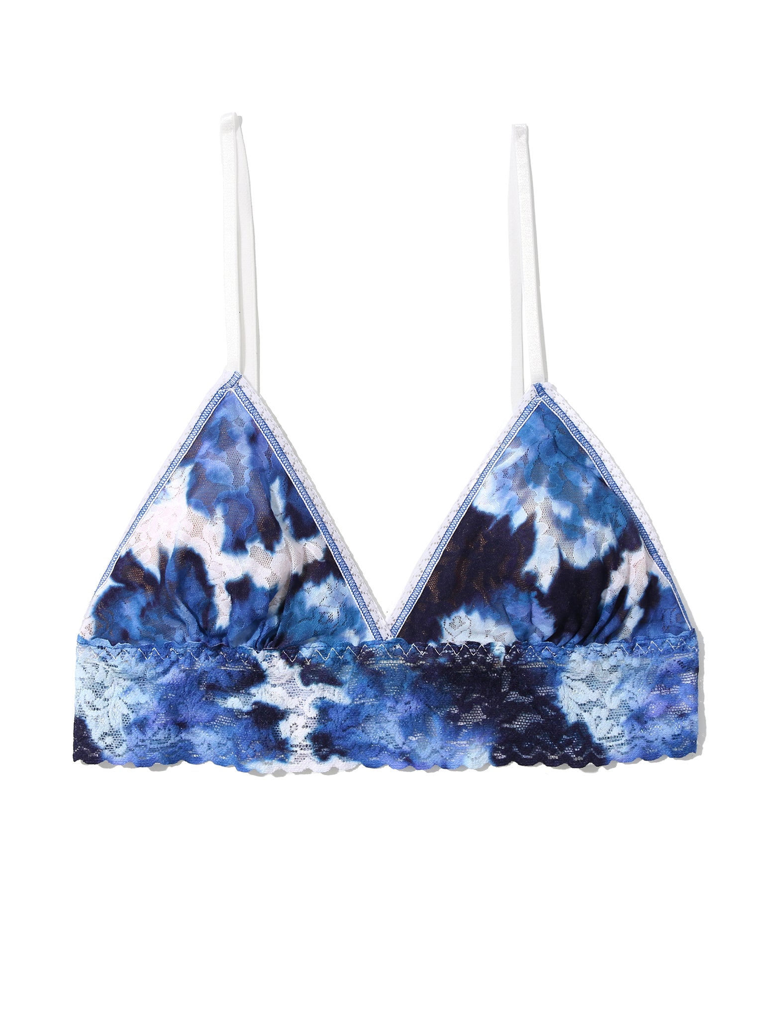 Blue Printed Signature Lace® Padded Triangle Bralette Such A Blur - Flat Lay Product View | Hanky Panky