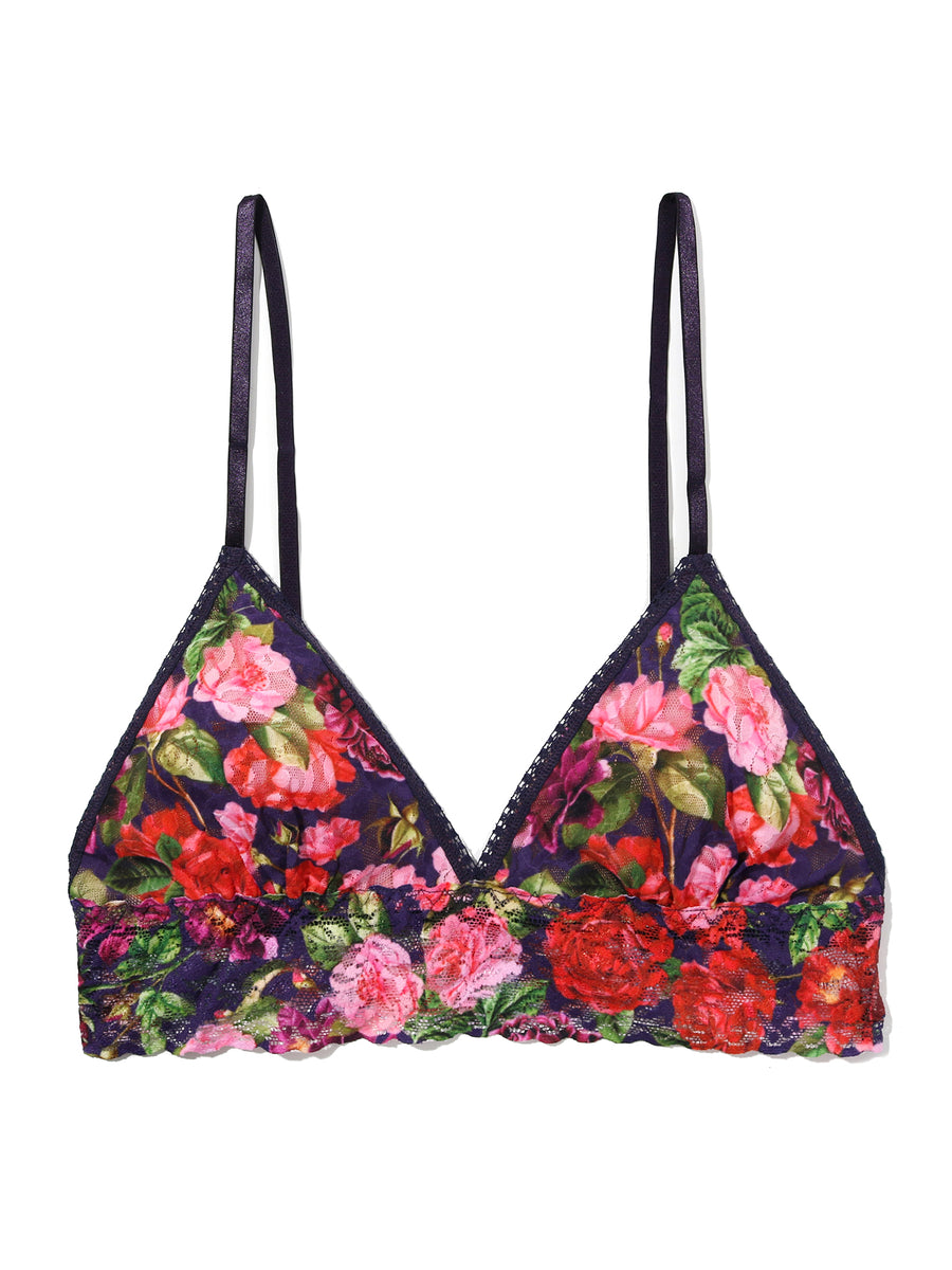 Winters Tale Floral Printed Signature Lace® Padded Triangle Bralette - Flat Lay, Navy Floral | Hanky Panky