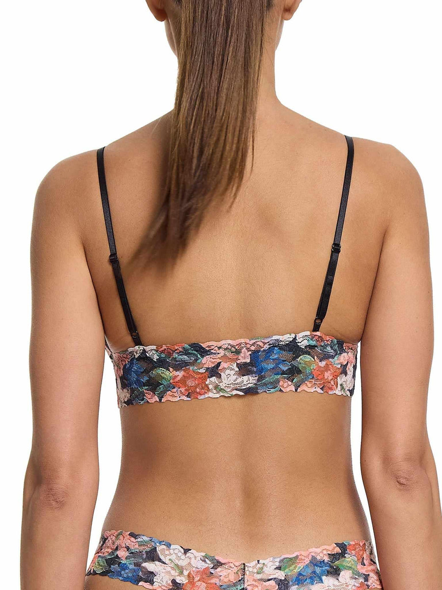 Floral Print Signature Lace® Padded Triangle Bralette Wonderous Black - Back View On-Model, Adjustable Straps | Hanky Panky