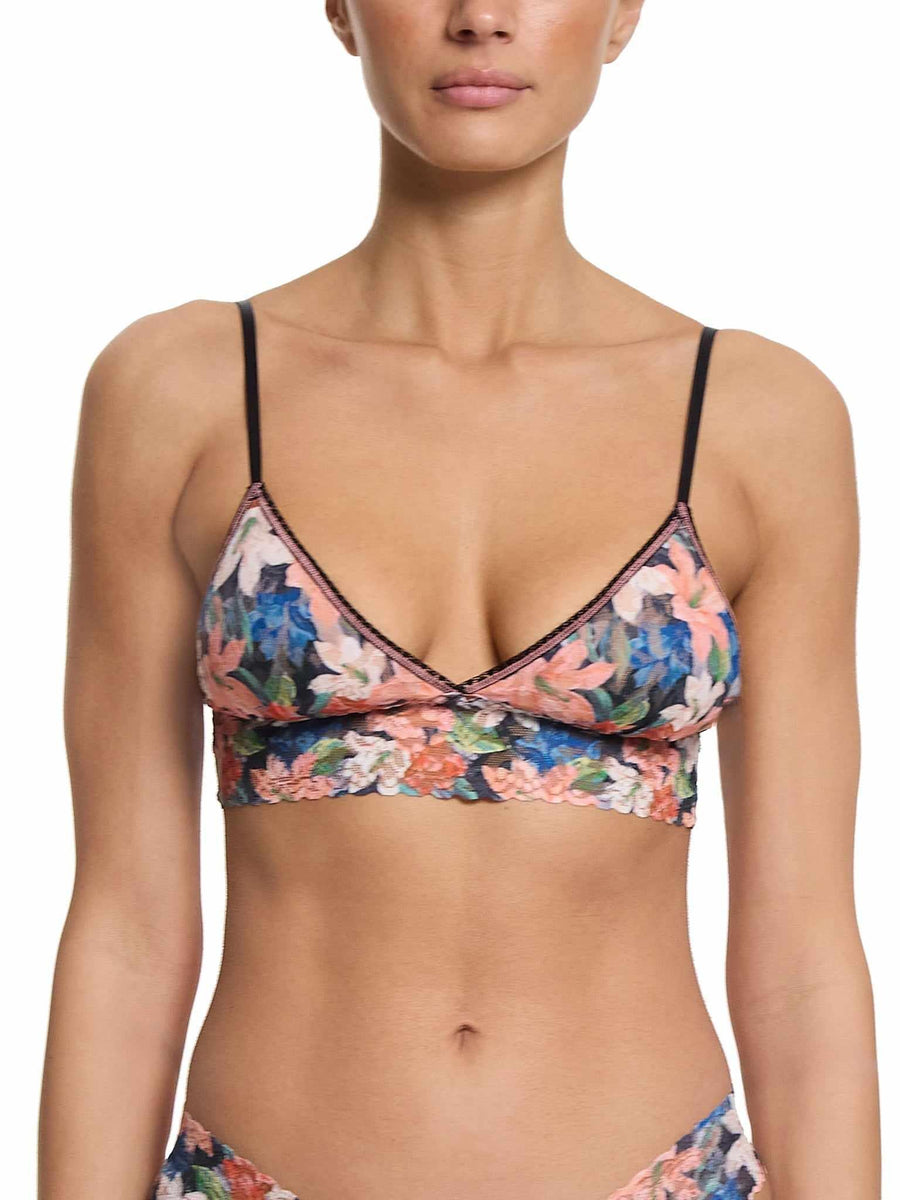 Floral Print Signature Lace® Padded Triangle Bralette Wonderous Black - Front On-Model | Hanky Panky