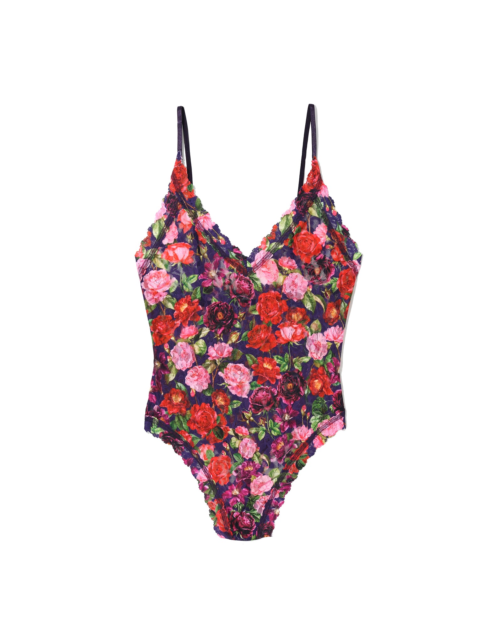 Winters Tale Floral Printed Signature Lace® Thong Back Bodysuit - Flat Lay Full Product View | Hanky Panky
