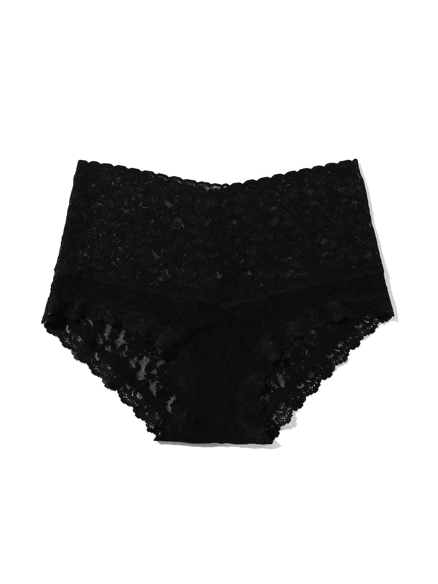 Black Retro Lace High Rise Boyshort - Flat Lay, Scalloped Edge Detail | Hanky Panky
