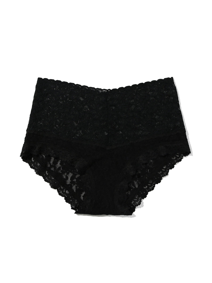 Black Retro Lace High Rise Boyshort - Flat Lay, Scalloped Edge Detail | Hanky Panky