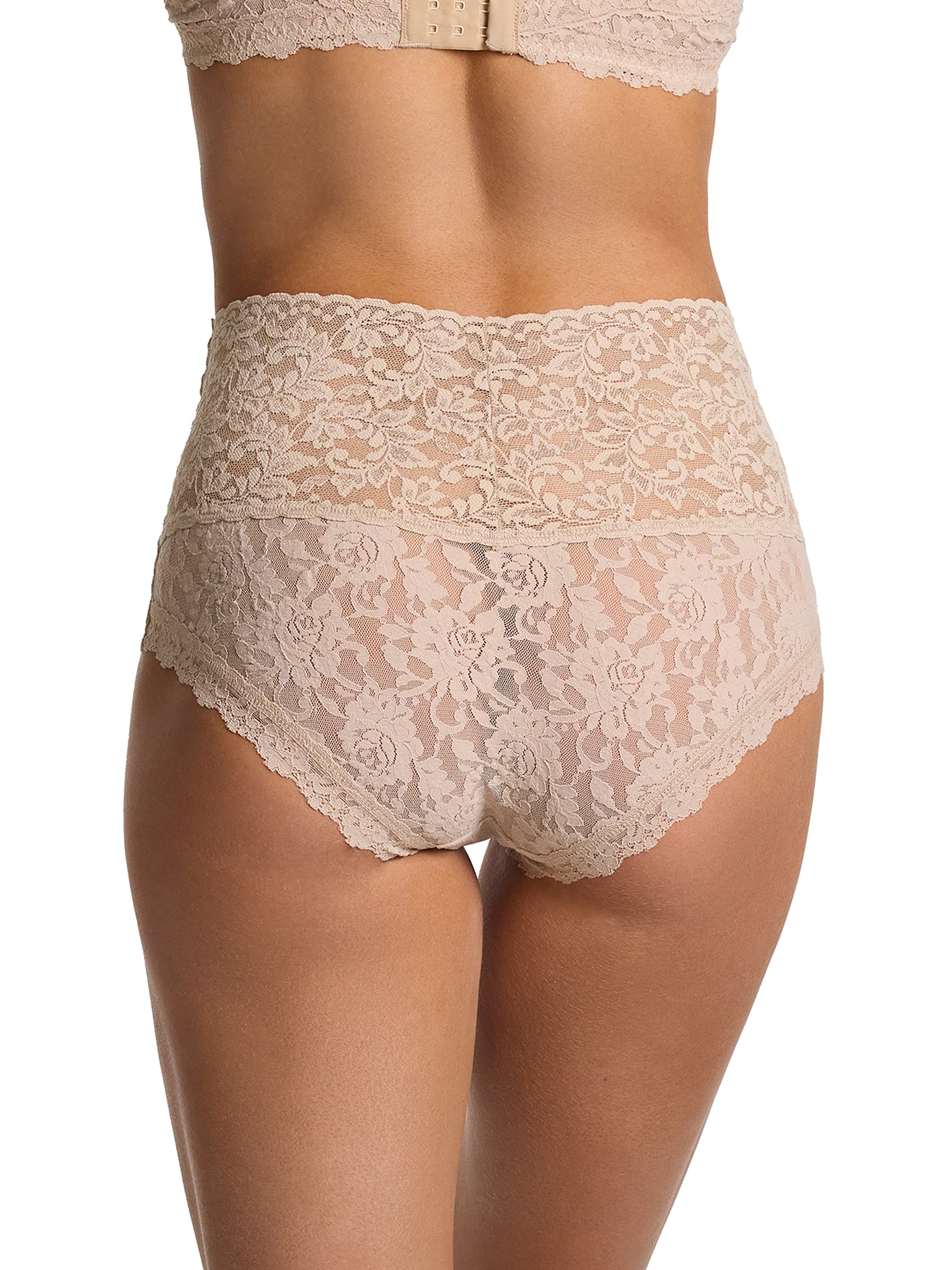 Chai Retro Lace High Rise Boyshort - Back View On Model Showing Floral Lace | Hanky Panky