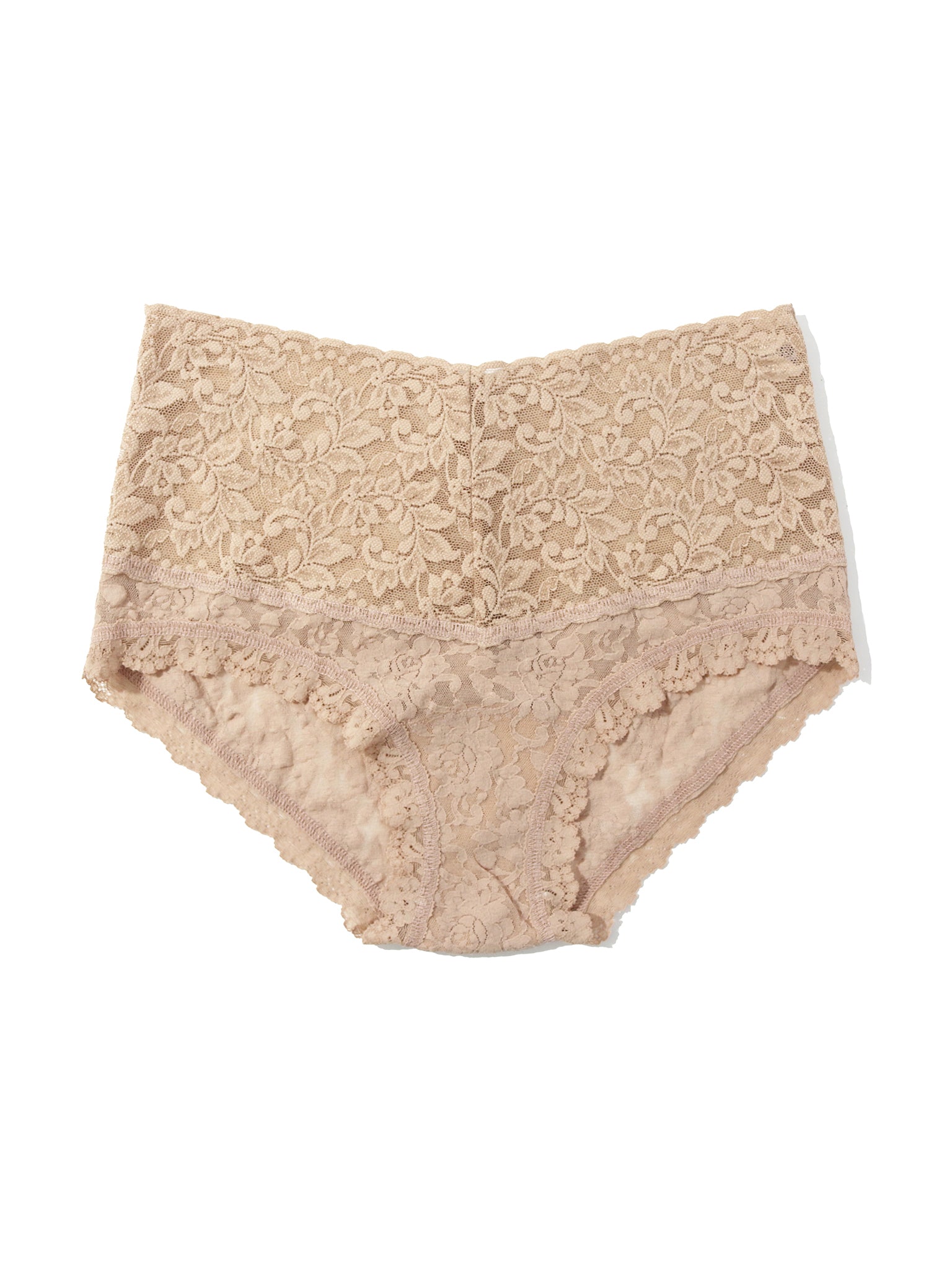 Chai Retro Lace Boyshort - Flat Lay Showing Foliage Lace Waistband Detail | Hanky Panky