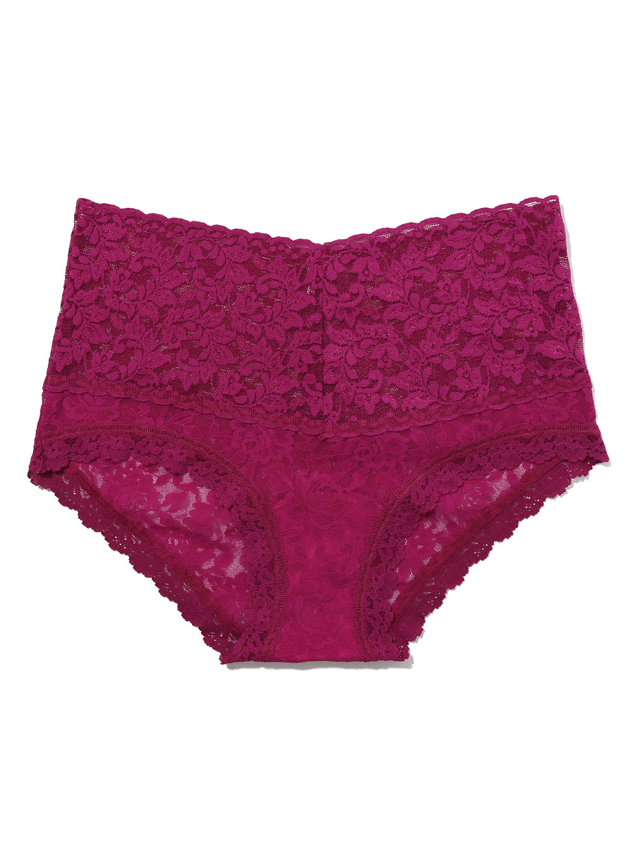From The Vine Red lace Retro Boyshort foliage lace waistband close-up - Flat Lay Detail | Hanky Panky