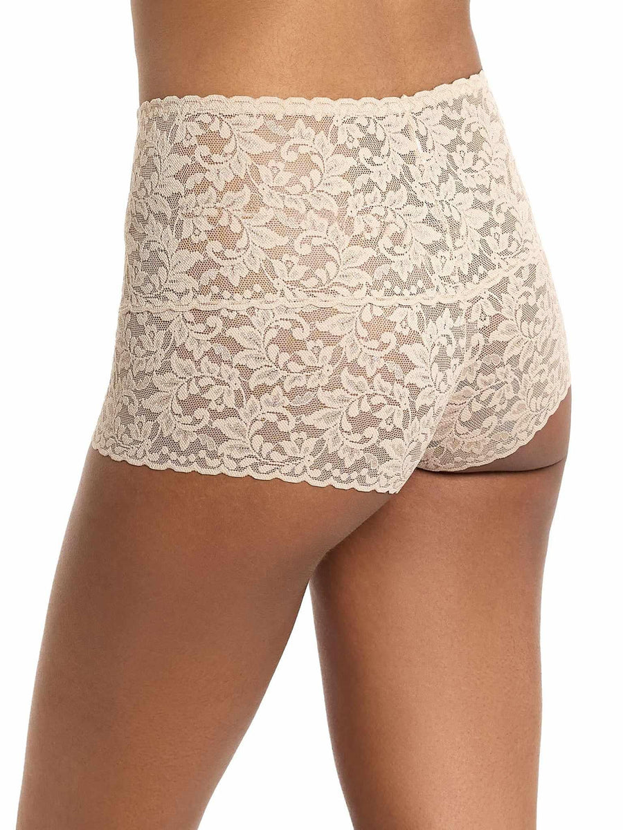 Chai Retro Lace Hot Pant - Side Angle On Model, High Rise Waistband Detail | Hanky Panky