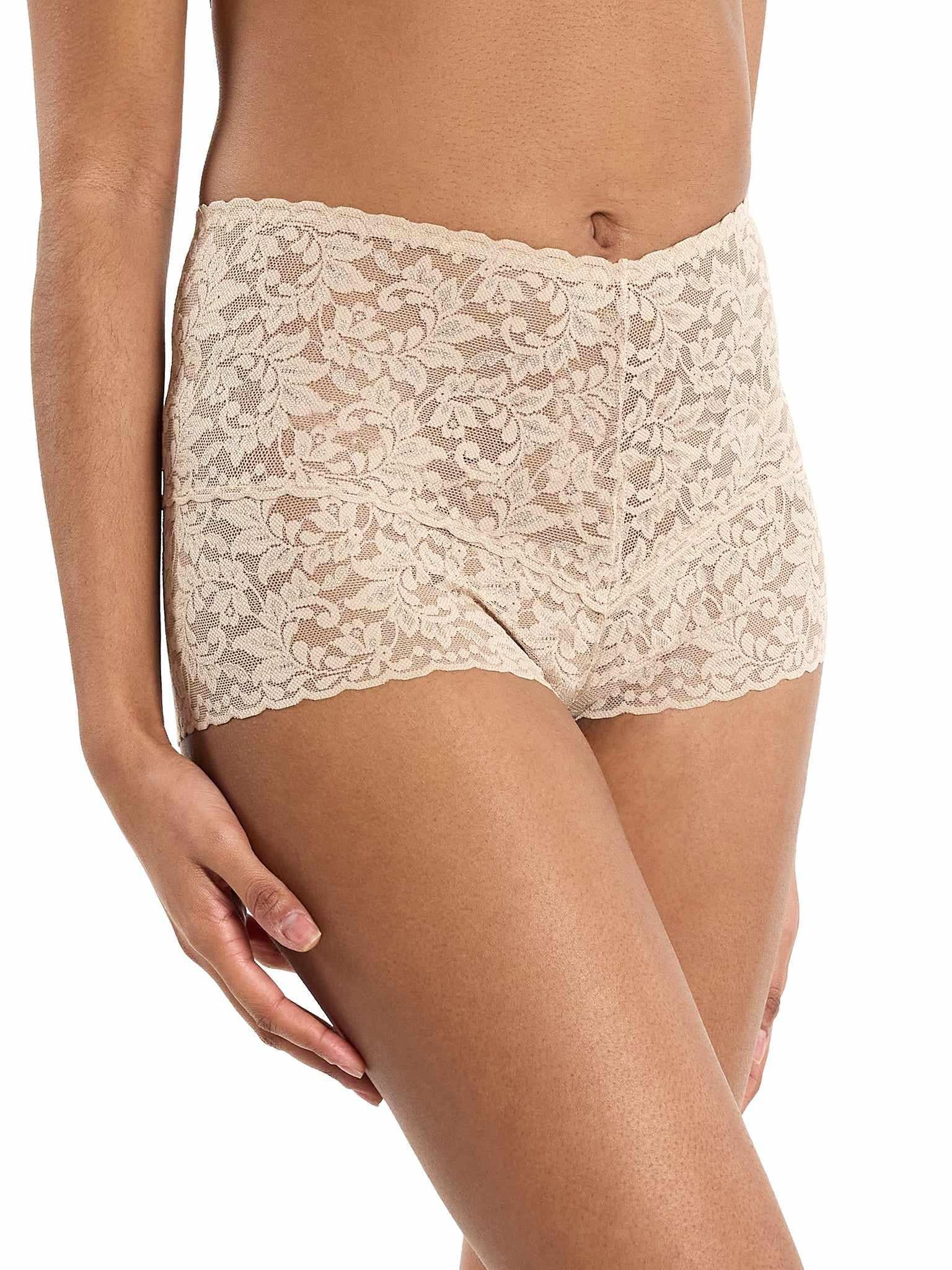 Chai Retro Lace Hot Pant - Front View On Model, Scalloped Lace Edge Detail | Hanky Panky