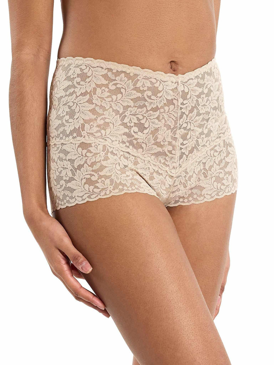 Chai Retro Lace Hot Pant - Front View On Model, Scalloped Lace Edge Detail | Hanky Panky