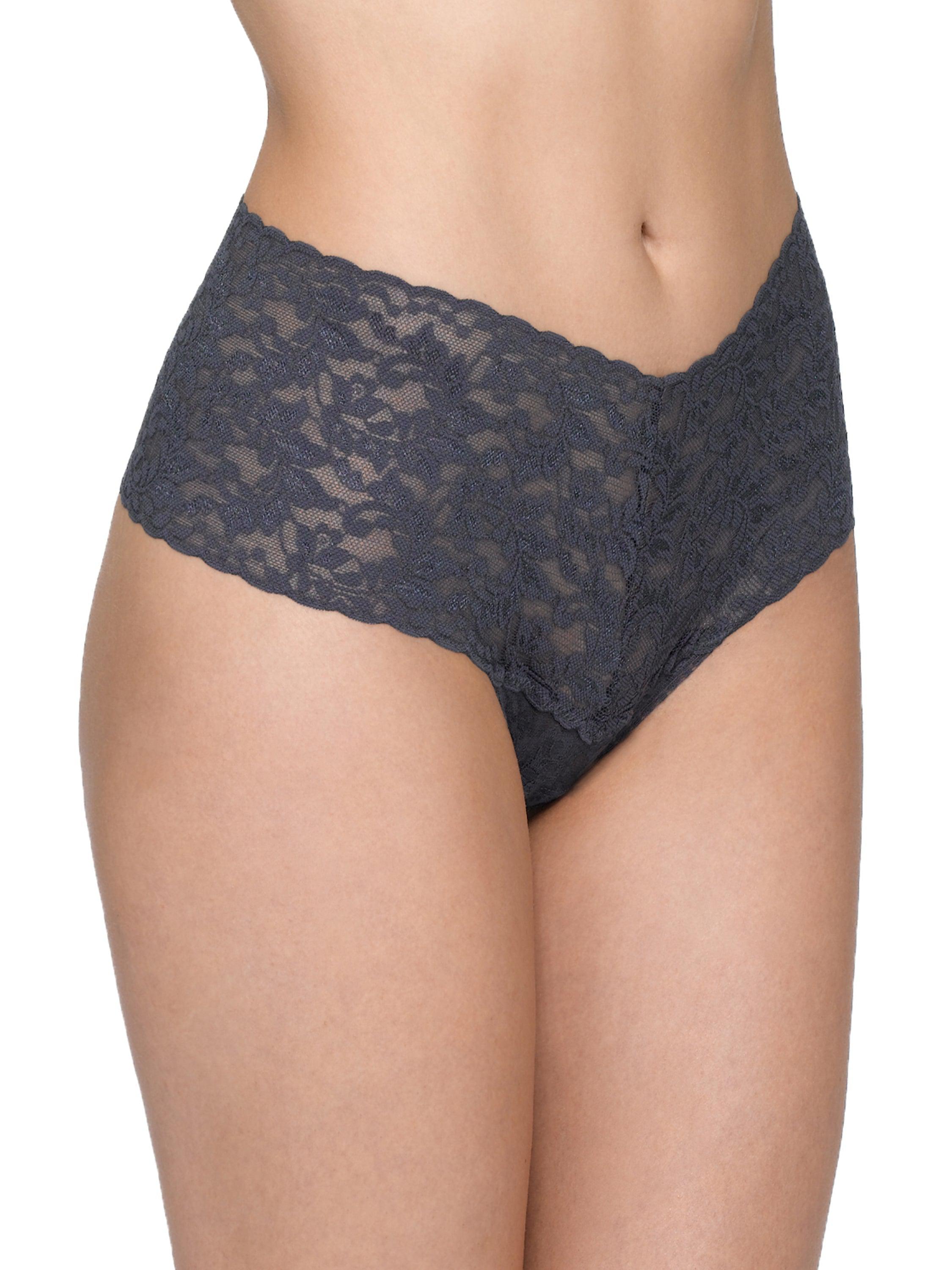 Granite Grey Retro Lace High Rise Thong - On Model Front Angle | Hanky Panky