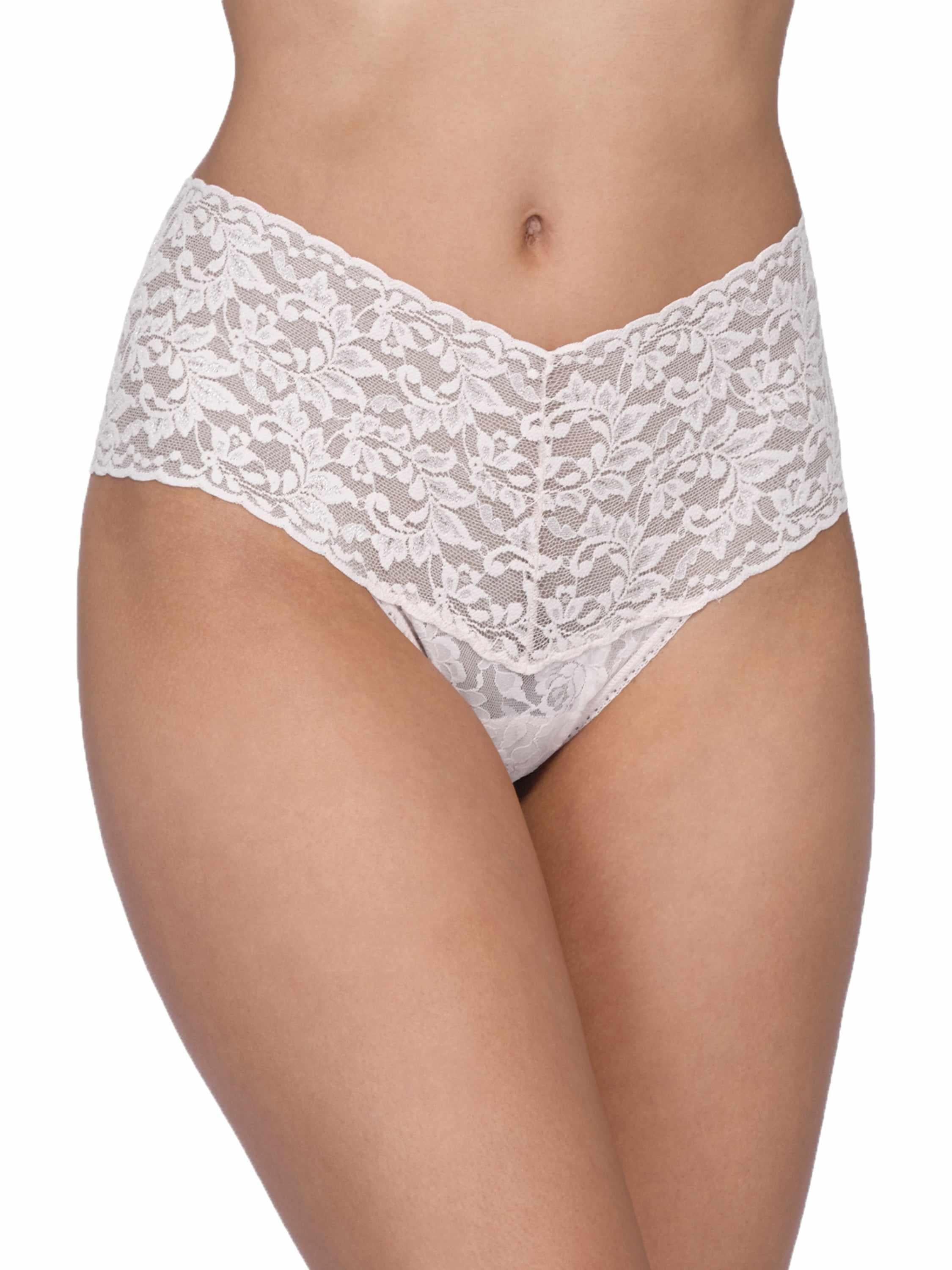 White Retro Lace High Rise Thong - On Model Front View, Wide Waistband | Hanky Panky